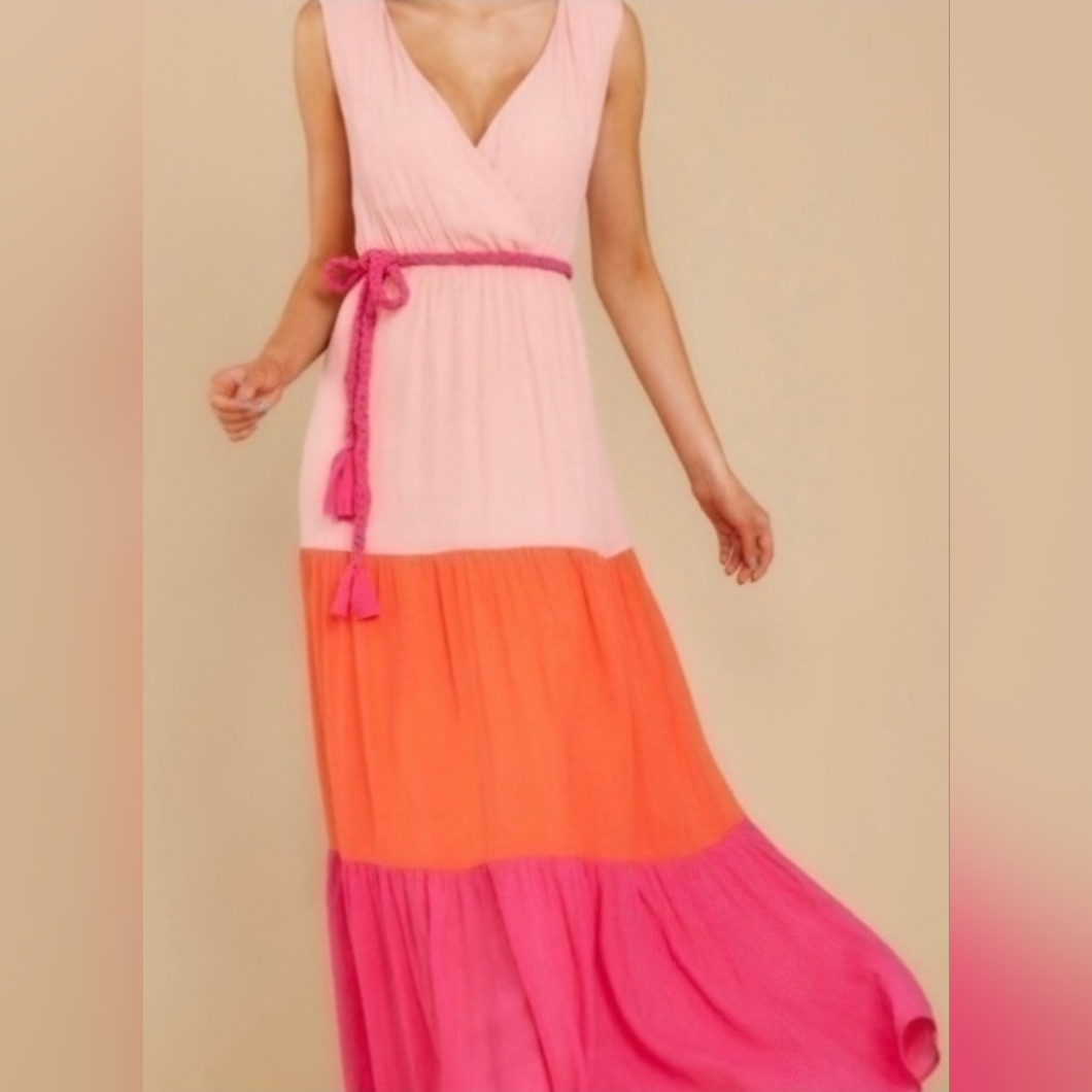 Flying Tomato Pink/Orange/Magenta Boho Maxi Resort Dress Size S